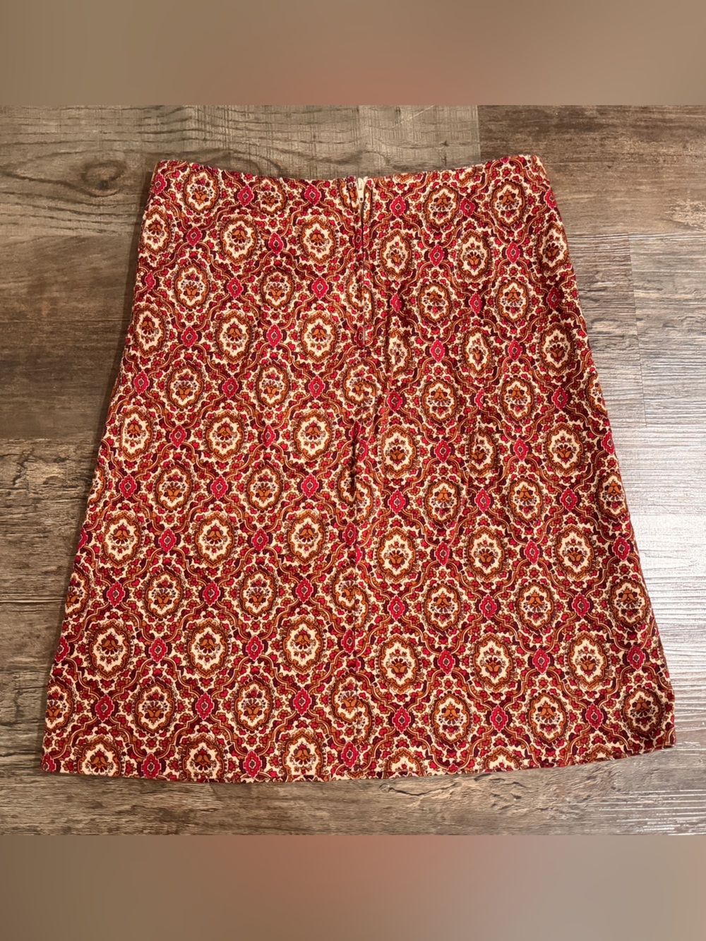 Vintage Red Patterned Mini Skirt with Red and Cream Accents - Picture 7 of 7